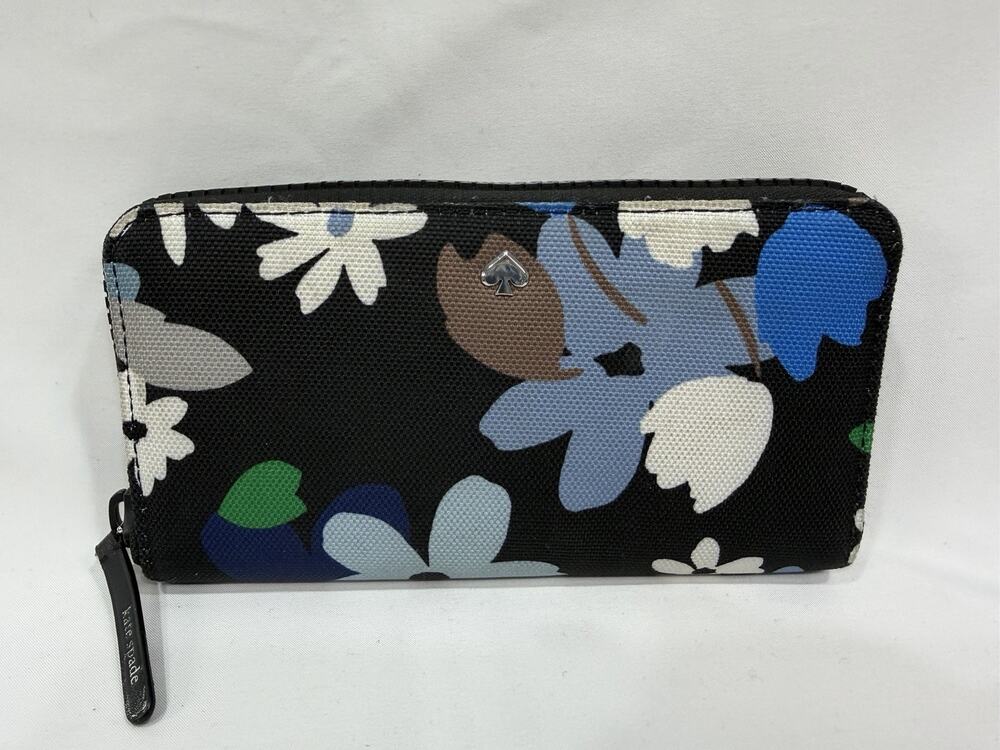 Kate Spade Jae Bold Bloom Continental Zip Around Wallet Black Floral Canvas